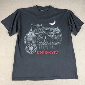 Vintage Kyiv Ukraine Shirt Mens M Black City Landmark Graphic Travel Tee